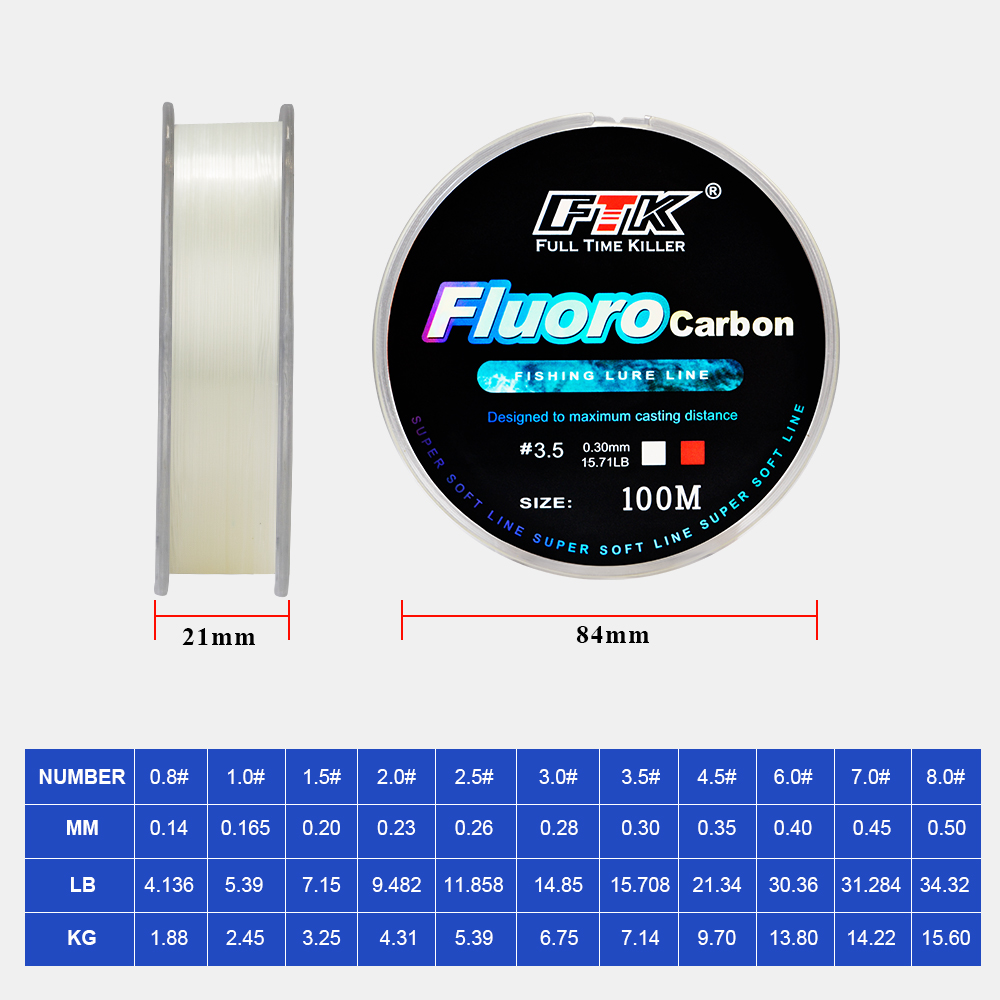 FTK 100m 4.13-34.32LB Fluoroca – обзор и цена Fluorocarbon Line